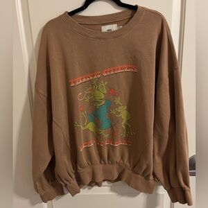 Urban Outfitters Sweatshirt Brown Think Green Keep it Clean Frogs Oversized